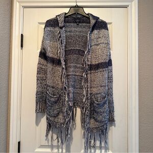 American Eagle Women's size XS Hooded Fringed Sweater Knit Open CARDIGAN Jacket